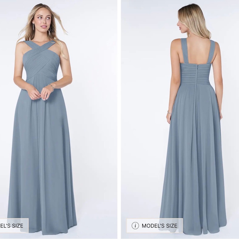 Azazie Kaleigh Dress- Dusty Blue One-Shoulder Pleated Chiffon bridesmaid Gown